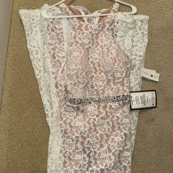 Macy's Dresses & Skirts - Macy's Beige and White Lace Maxi Dress